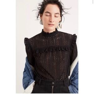 Madewell Ruffle Eyelet Mock-neck Long Sleeve Blouse